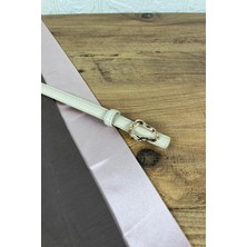 Paşala Leather Hakiki Deri Kadın Kemer Bej Gold Tokalı 2 cm Genişlik Dikişli Bombeli Elbise Uyumlu