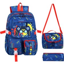 Niss Store Kore Kawaii Gamer Oyun Temalı Erkek Çocuk Ilkokul Çantası Termal Beslenme Çantası ve Kalemlik Set