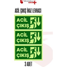 Selçuklu Plus 3'lü Fotolümenli Acil Çıkış Levhası Kalın Plastik Fosforlu Yeşil Tabela Güvenlik Yönlendirme
