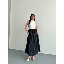 Tensel Kumaş Cep Detaylı ve Kemerinin Içi Lastikli Spor Etek