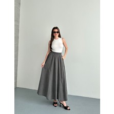 Tensel Kumaş Cep Detaylı ve Kemerinin Içi Lastikli Spor Etek