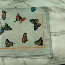 ALS Tasarım Dünyası Beyaz Renk Kumaş Içi Kelebek Desenli 100% Koton Bandana