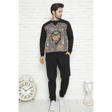 Birşen Tekstil Erkek Kışlık Pijama Takımı Üç İplik Kumaş Siyah Desenli Rahat Kullanım