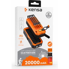 Kensa 20000 Mah Solar Powerbank Güneş Enerjili Taşınabilir Şarj Cihazı – Dahili Kablolu, Hızlı Şarj, Outdoor Uyumlu