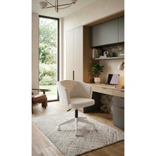 Sahmatra Bucket Ev ve Ofis Çalışma Sandalyesi | Bilgisayar Koltuğu | Berjer | Beyaz Ayak | Babyface Kumaş - Krem