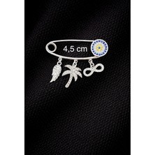 Miraç Gümüş Takı Atölyem 925 Ayar Gümüş Zirkon Taşlı Nazar Boncuk, Kanat , Palmiye Ağacı ve Sonsuzluk Detaylı Çengelli Iğne