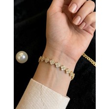 Deryora Çelik Gold Zirkon Yonca Bileklik Hediye Sevgiliye
