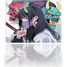 Urzuva Samurai Girl Gaming Oyuncu Xxl Mouse Pad Kaydırmaz Dikişli Mousepad 40X30X3 mm Dikişli Model