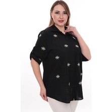 Lady Majestic Büyük Beden Kadın Gömlek %100 Pamuk Arı Nakış Detaylı Rahat Kesim Şık Günlük Gömlek