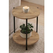 ED Efelez Design Yan Sehpa , Dekoratif 2 Katlı Sehpa , Çiçeklik , Daisy Yan Sehpa , Siyah Metal - Atlantik Çam Tabla