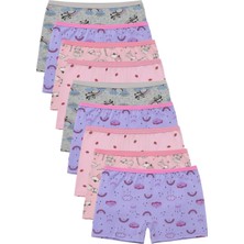 Exlove Kız Çocuk Desenli Boxer Set 10'lu Lastikli Paça Çok Renkli Eğlenceli Desen