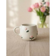 Leada Project Lale Desenli Kabartmalı El Yapımı Seramik Kupa Hediye Kahve Bardağı