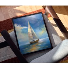 Rosaart Minimal Yelkenli Ahşap Çerçeveli Tablo – Modern Deniz ve Yelkenli Temalı Soyut - Çerçeveli Poster