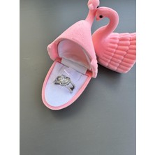 Gözde Aksesuarım Kuğulu Yüzük Kutusunda Gümüş Renk Kalpli Ayarlanabilir Çelik Yüzük