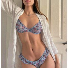 Ecs Butik Çiçek Desenli Fırfırlı Dantelli Bralet & Tanga Takımı