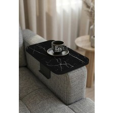 ED Efelez Design Yan Sehpa , Ayarlanabilir Koltuk Sehpası , Ponte Tepsi Sehpa , Siyah Metal - Siyah Mermer Tabla