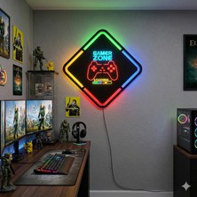 Onerous LED Işıklı Gamer Oyuncu Rgb Tablo Aydınlatmalı Dekoratif Mdf Ahşap Duvar Tablosu Anahtarlı Adaptörlü Gaming Setup Oda Dekorasyon Hediye