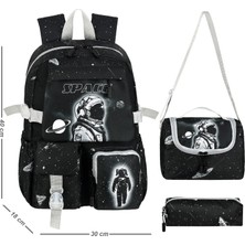 Niss Store Kore Kawaii Astronot Space Uzay Erkek Çocuk Ilkokul Çantası Termal Beslenme Çantası ve Kalemlik Set