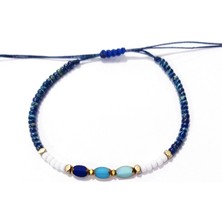 Funny Takı Hematit Doğaltaşlı Lacivert Mavi Tonlarında Çek Cam ve Miyuki Round Boncuklu Bileklik