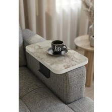 ED Efelez Design Yan Sehpa , Ayarlanabilir Koltuk Sehpası , Ponte Tepsi Sehpa , Siyah Metal - Beyaz Mermer Tabla