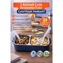 Lacivert Benmarili Paslanmaz Çelik Yemek Kabı 2 Bölmeli Beslenme Kabı Saklama Kabı