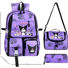 Niss Store Kore Kawai Lila Kapaklı Kuromi Temalı Kız Çocuk Ilkokul Çantası Termal Beslenme Çantası ve Kalemlik