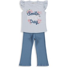 Civil Girls Smile Baskılı 2-5 Yaş Takım - Açık Mavi-Koyu Indigo