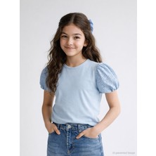 Civil Girls Dantel Balon Kol 10-13 Yaş Tişört - Mavi