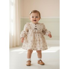 Butik Kız Bebek %100 Pamuklu 2'li Çiçek Desenli Elbise Fisto Yaka Detaylı