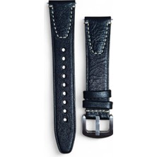 20MM El Yapımı Siyah Klasik Gerçek Deri Saat Kordonu - Kahverengi Dikişli