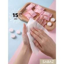 Sabaz 15 Adet Poşetli Tek Kullanımlık Sıkıştırılmış Islak Mendil Yüz Havlusu Seyahat Havlusu Nemli Peçete