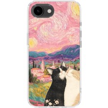 Karsu Design iPhone 16E Uyumlu Baskılı Şeffaf Telefon Kılıfı | Koleksiyon: Minimal Cat Line Art