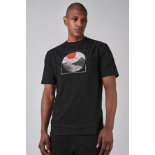 Ex-pent Erkek Poplin Garnili Suprem Kumaşlı Regular Kalıp Dijital Baskılı Pamuklu Siyah T-Shirt