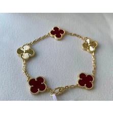 Trend Evimde Ilham Tarz Bordo Gold Yonca Bileklik Trend Bileklik Alhambra
