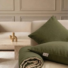 NDC Home Luxury Çift Taraflı Keten Koltuk Pedi / Şiltesi [kırlentli] - Haki-Krem