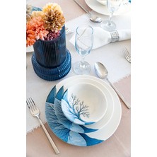 Farika Porselen Mihri 18 Parça 6 Kişilik Desenli Yemek Takımı Beyaz Porselen Malzemeden