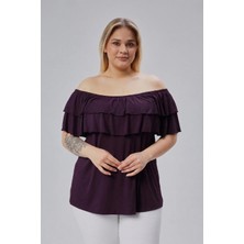 Curvy Trend Büyük Beden Madonna Yaka Viskon Bluz