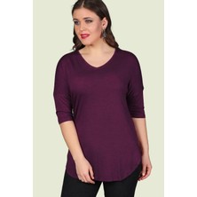 Curvy Trend Büyük Beden Yarım Kol Yan Yırtmaç Bluz