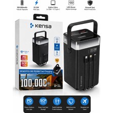 Kensa 100000 Mah Powerbank – 30W Pd & 22.5W Scp Hızlı Şarj, LED Ekranlı, Dahili Kablolu Taşınabilir Şarj Cihazı