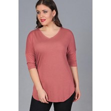 Curvy Trend Büyük Beden Yarım Kol Yan Yırtmaç Bluz