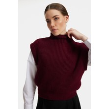 Shemall Luxury Kadın Selanik Örgü Dik Yaka Tasarım Süveter