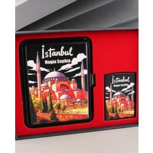 Fagena Store Mavi Jet Alevli Çakmak Sigara Tabakası Kutulu Set