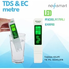 NOVASMART Tds & Ec Su Ölçer | Dijital Su Kalite Test Cihazı | Hidroponik, Akvaryum ve Içme Suyu Ölçüm  (Aydınlatmalı Ekran)