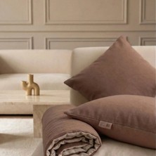 NDC Home Luxury Çift Taraflı Keten Koltuk Pedi / Şiltesi [kırlentli] - Kahverengi-Bej