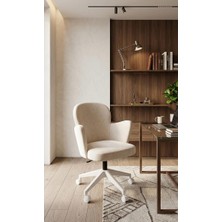 Sahmatra Broncos Ev ve Ofis Çalışma Sandalyesi | Bilgisayar Koltuğu | Berjer | Beyaz Ayak | Babyface Kumaş - Krem