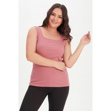 Curvy Trend Büyük Beden Kare Yaka Kalın Askılı Atlet Bluz