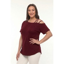 Curvy Trend Büyük Beden Asimetrik 3 Askı Biyeli Kısa Kol Bluz