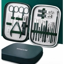 Gaman 18 Parça Gece Yeşili Özel Kutuda Cam Törpülü Paslanmaz Çelik Manikür Pedikür Bakım Seti