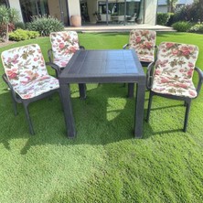 Kapella Lüks Arkalıklı Sandalye Minderi 4lü 4cm Süngerli Ingiliz Gülü 42X42
