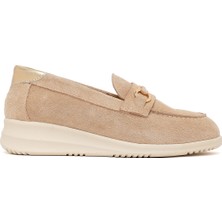 Derimod Kadın Bej Hakiki Deri Dolgu Topuklu Loafer TPU Taban Günlük Kullanım İçin Konforlu 26PFD411310